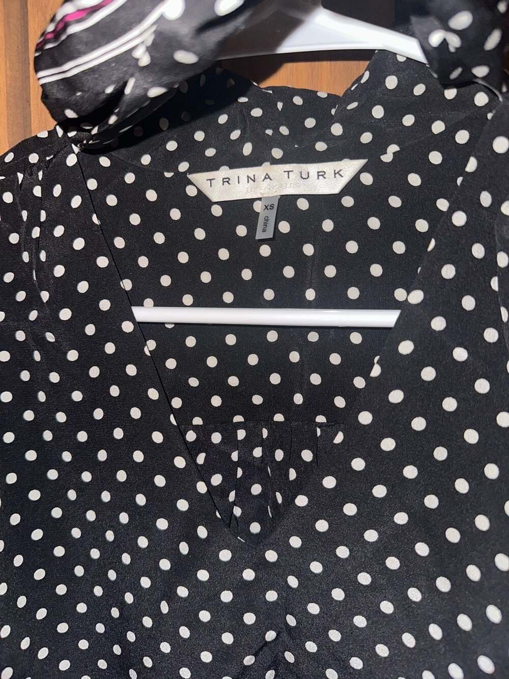 Trina Turk Polka Dot Tie-Neck Blouse Black White Long Sleeve XS - Picture 2 of 3